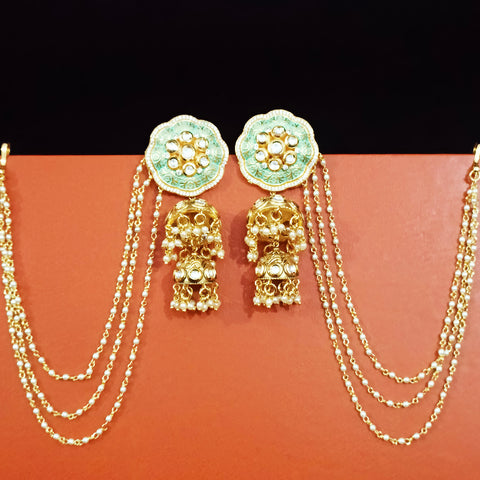 Gold Plated Beautifully White Beaded Kundan Earrings (E315)