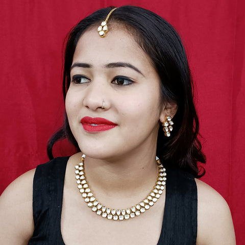 Designer Two Layer White Kundan Necklace with Earrings (D206)
