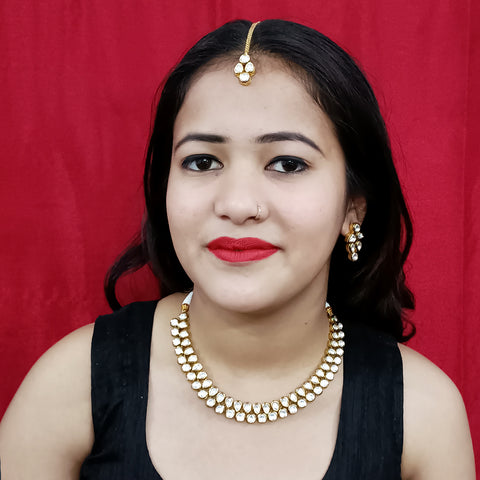 Designer Two Layer White Kundan Necklace with Earrings (D206)