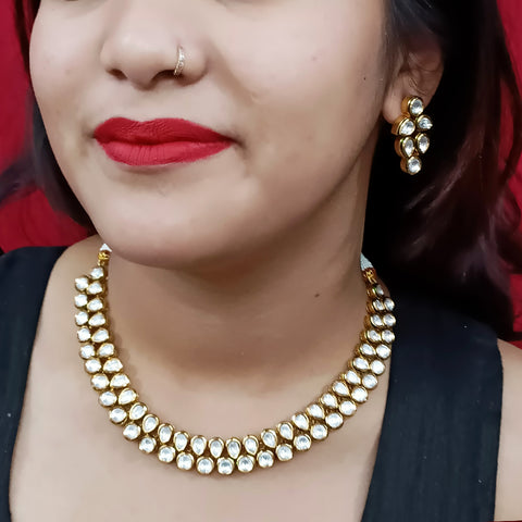 Designer Two Layer White Kundan Necklace with Earrings (D206)