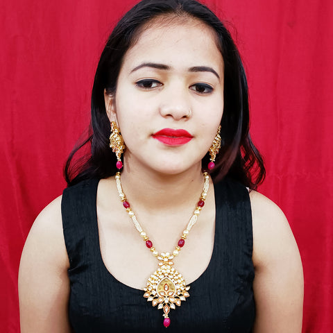 Designer White Kundan Long Necklace with Earrings (D182)