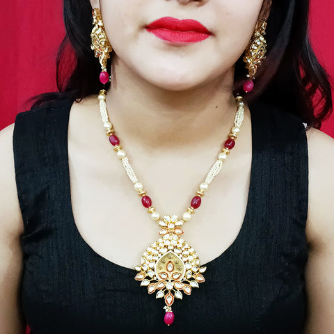 Designer White Kundan Long Necklace with Earrings (D182)