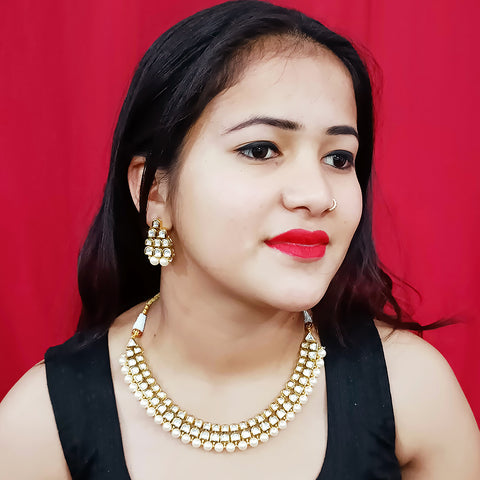 Designer Two Layer White Kundan Necklace with Earrings (D202)