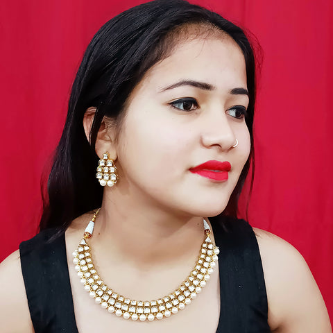 Designer Two Layer White Kundan Necklace with Earrings (D202)