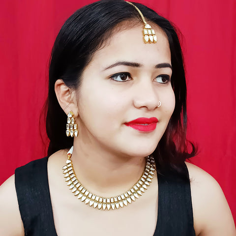 Designer Two Layer White Kundan Necklace with Earrings (D203)