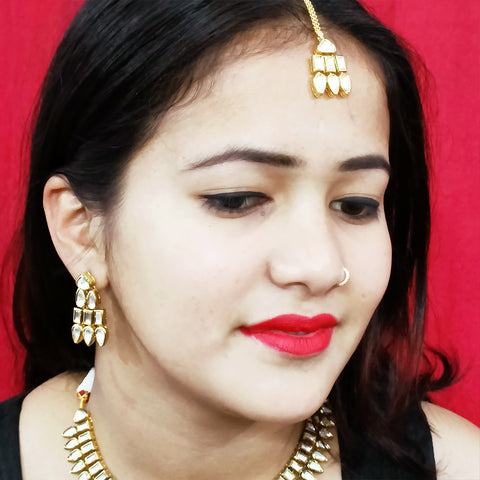 Designer Two Layer White Kundan Necklace with Earrings (D203)