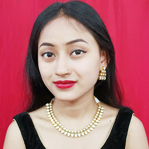 Designer Two Layer White Kundan Necklace with Earrings (D181)