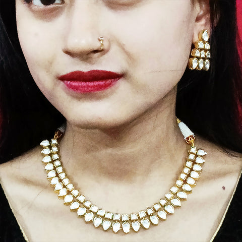 Designer Two Layer White Kundan Necklace with Earrings (D181)
