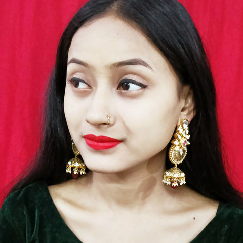 Gold Plated Beautifully Beaded Kundan Earrings (E305)
