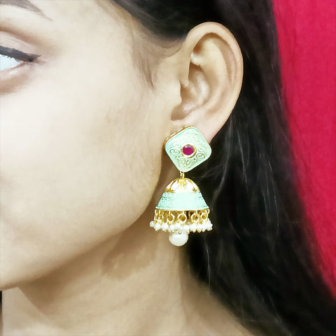 Gold Plated Beautifully Beaded Kundan Earrings