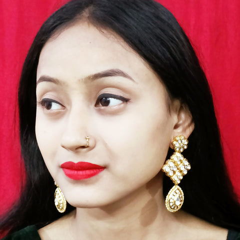 Gold Plated Beautifully Beaded Kundan Earrings