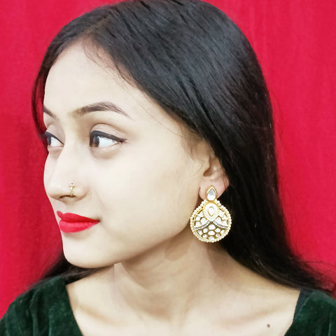Gold Plated Beautifully Beaded Kundan Earrings