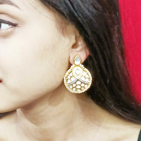 Gold Plated Beautifully Beaded Kundan Earrings