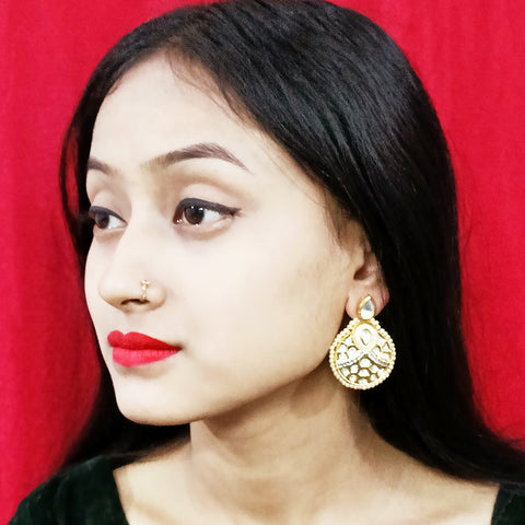 Gold Plated Beautifully Beaded Kundan Earrings