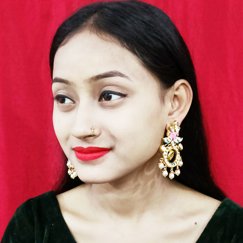 Gold Plated Beautifully Beaded Kundan Earrings (E308)