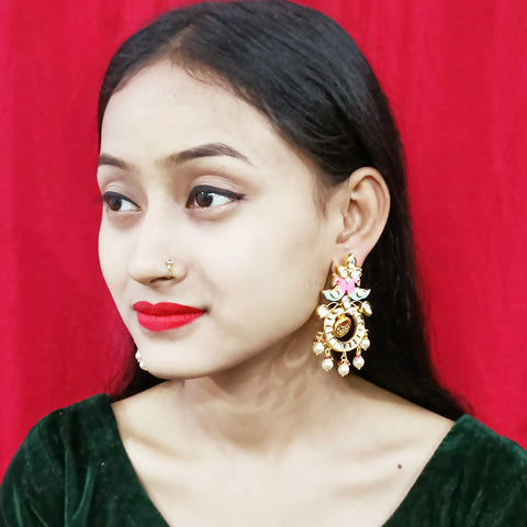 Gold Plated Beautifully Beaded Kundan Earrings (E308)