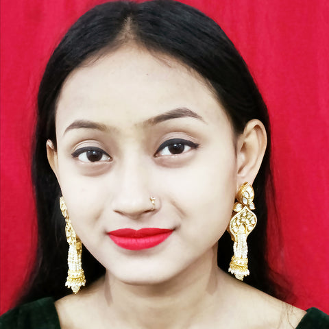 Gold Plated Beautifully White Beaded Kundan Earrings (E310)