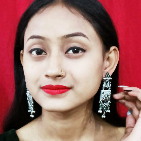 Traditional Style Oxidized Earrings with Semi-Precious Stones for Casual Party (E322)