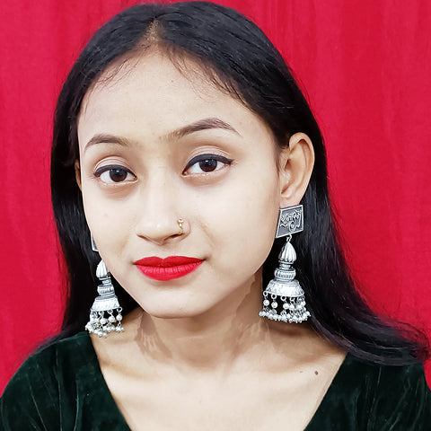 Traditional Style Oxidized Jumki Earrings with Pearls for Casual Party (E320)