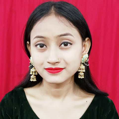 Gold Plated Beautifully White Beaded Kundan Earrings (E315)