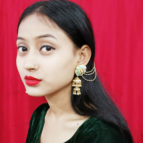 Gold Plated Beautifully White Beaded Kundan Earrings (E315)