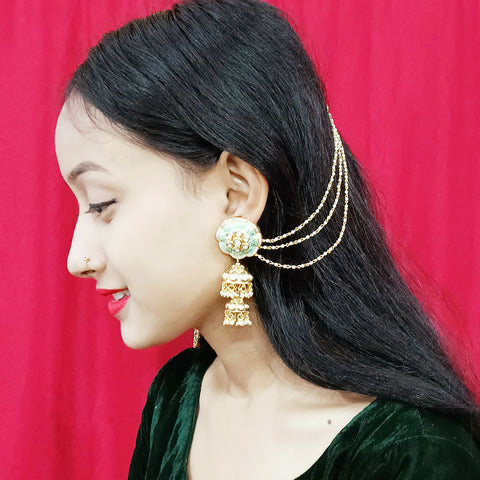 Gold Plated Beautifully White Beaded Kundan Earrings (E315)