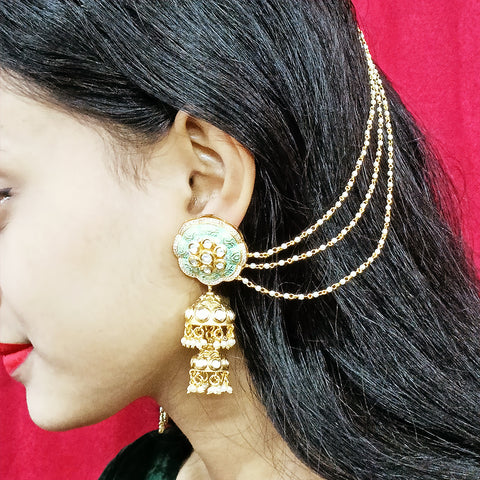 Gold Plated Beautifully White Beaded Kundan Earrings (E315)
