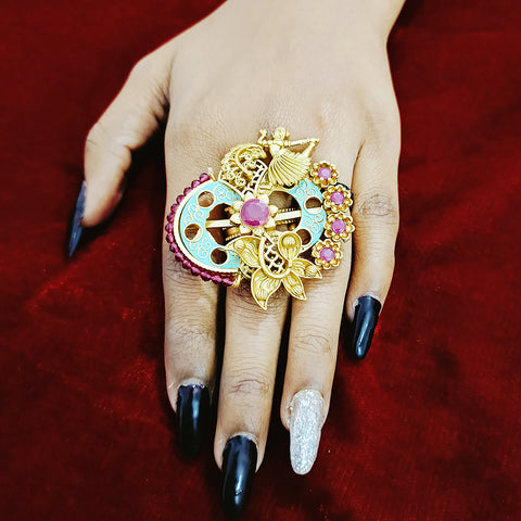 Designer Gold Plated Red Stone Beaded Ring (Design 92)