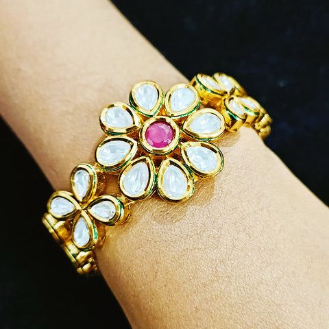 Gold Plated Kundan Work Openable Bracelet (Design 82)