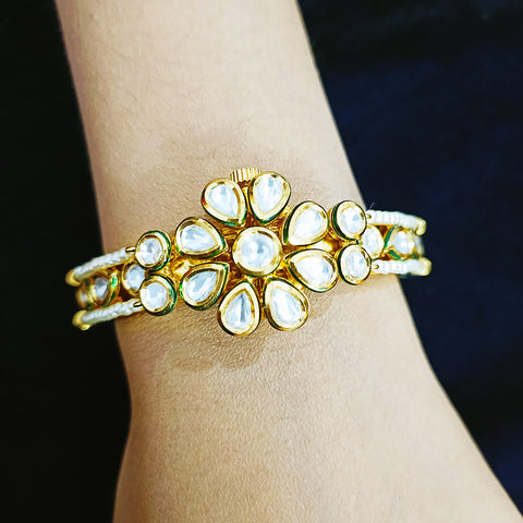 Gold Plated Kundan Work Openable Bracelet (Design 74)