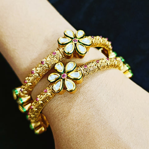 Gold Plated Kundan & Oxidized Bracelet (Design 80)