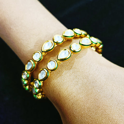 Gold Plated Kundan Work Openable Bracelet (Design 75)