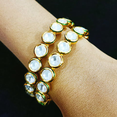 Gold Plated Kundan Work Openable Bracelet (Design 81)