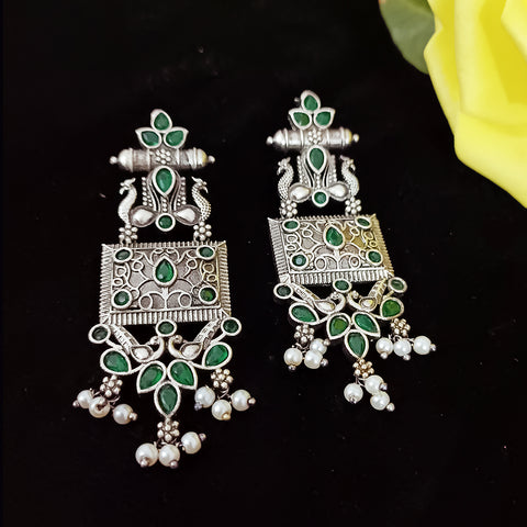 Traditional Style Oxidized Earrings with Semi-Precious Stones for Casual Party (E322)