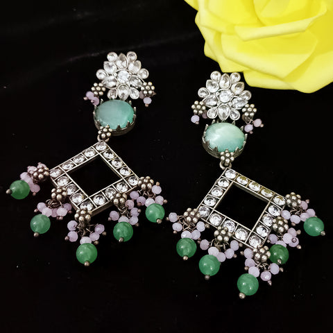 Traditional Style Oxidized Earrings with Semi-Precious Stones for Casual Party (E325)