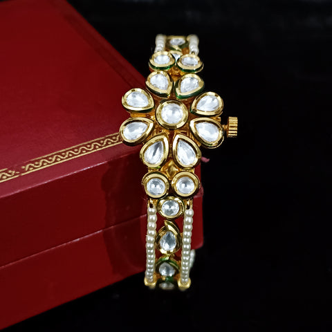 Gold Plated Kundan Work Openable Bracelet (Design 74)
