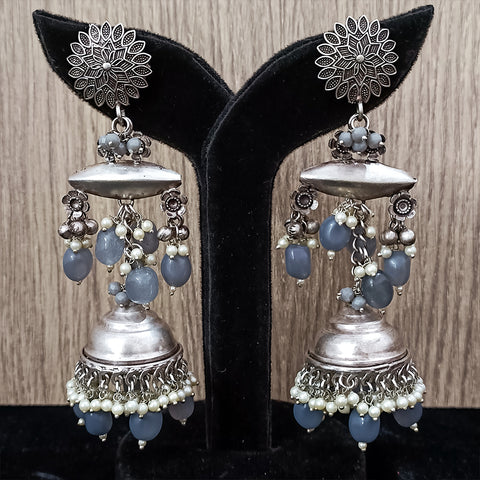 Traditional Style Oxidized Earrings with Gray Beads for Casual Party (E329)