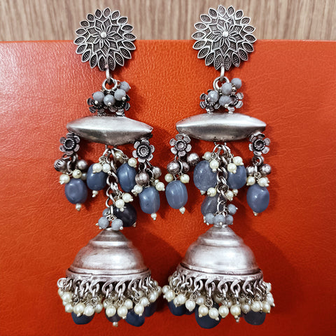Traditional Style Oxidized Earrings with Gray Beads for Casual Party (E329)