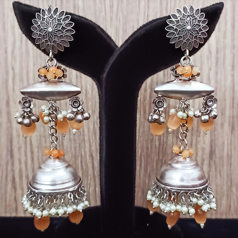 Traditional Style Oxidized Earrings with Orange Beads for Casual Party (E332)