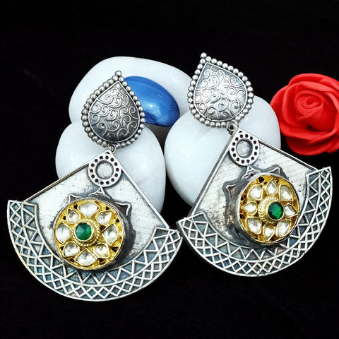 Traditional Style Oxidized Earrings with Kundan for Casual Party (E337)