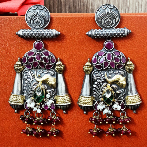 Traditional Style Oxidized Earrings with Multicolor Beads for Casual Party (E338)