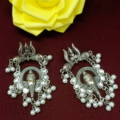 Traditional Style Oxidized Earrings with White Beads for Casual Party (E336)