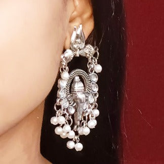 Traditional Style Oxidized Earrings with White Beads for Casual Party (E336)