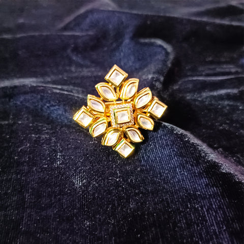 Designer Gold Plated Royal Kundan Beaded Ring (Design 100)