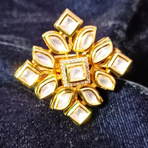 Designer Gold Plated Royal Kundan Beaded Ring (Design 100)