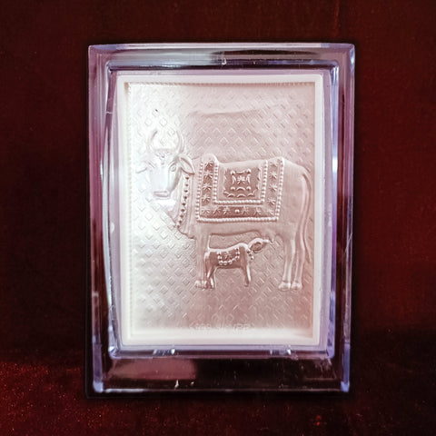 Cow and Calf Pure Silver Frame for Housewarming, Gift and Pooja 4.2 x 3.5 (Inches)