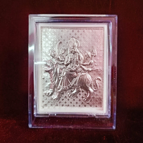 Durga Mata Pure Silver Frame for Housewarming, Gift and Pooja 4.2 x 3.5 (Inches)