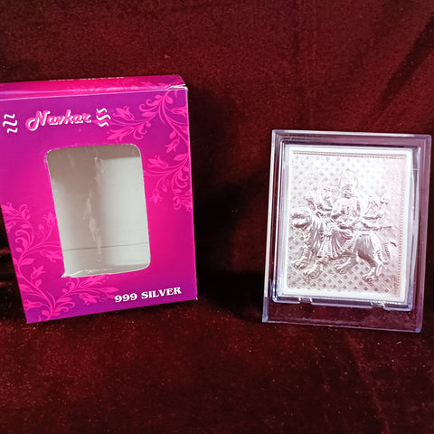 Durga Mata Pure Silver Frame for Housewarming, Gift and Pooja 4.2 x 3.5 (Inches)