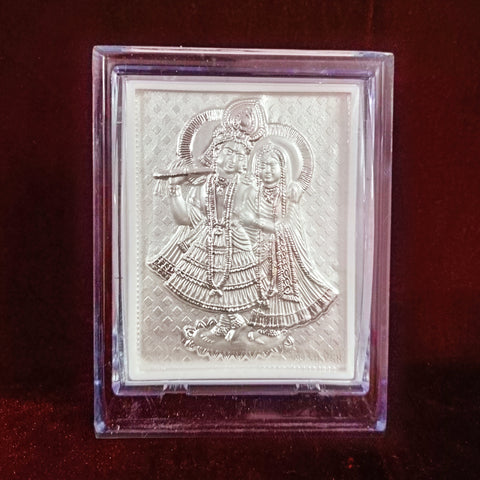 Radha Krishna Pure Silver Frame for Housewarming, Gift and Pooja 4.2 x 3.5 (Inches)