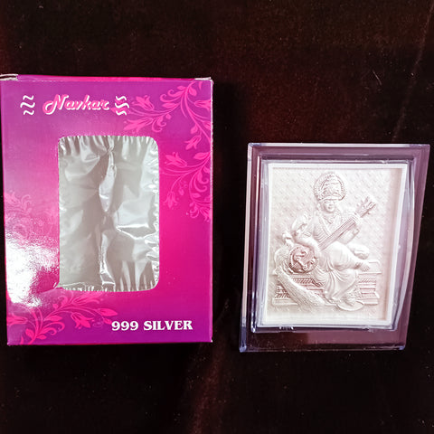 Saraswati Ji Pure Silver Frame for Housewarming, Gift and Pooja